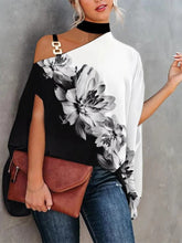 Halter Neck Off Shoulder Doll Sleeve Print Blouse Sai Feel